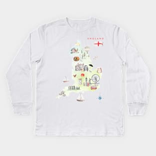 Illustrated Map of England Kids Long Sleeve T-Shirt